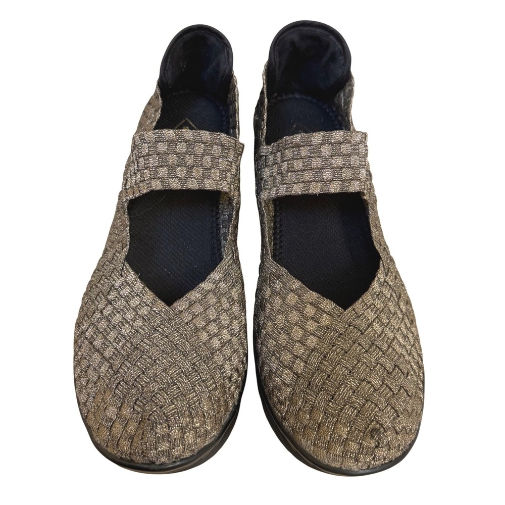 St. John's Bay Bronze Metallic Woven Elastic Mary Jane Wedge Shoes Size 10‎